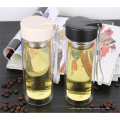 Borosilicate glass tea bottle,portable double wall water bottle with colorful lid,advertising gift cup.